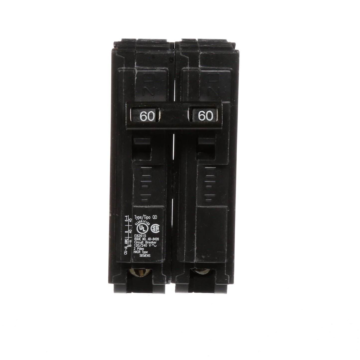 Siemens D260 Circuit Breaker | 240V 60A 2P 10kA Plug-In QD Series