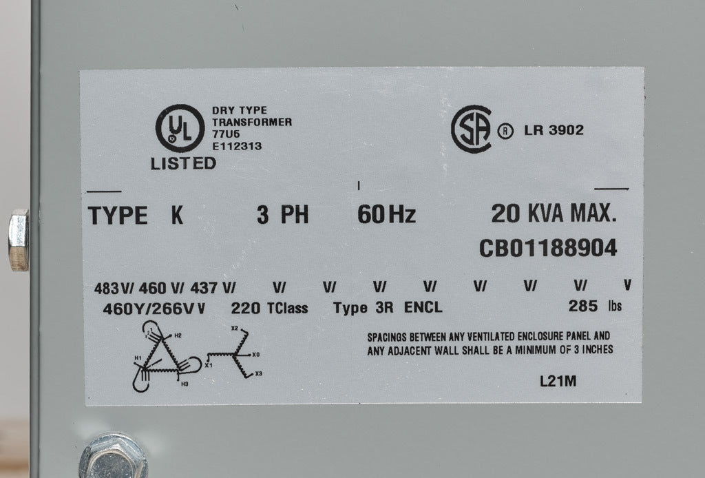 Hammond Power Solutions DM020JJ Transformer | 20kVA 3 Phase 460D-460Y/266V