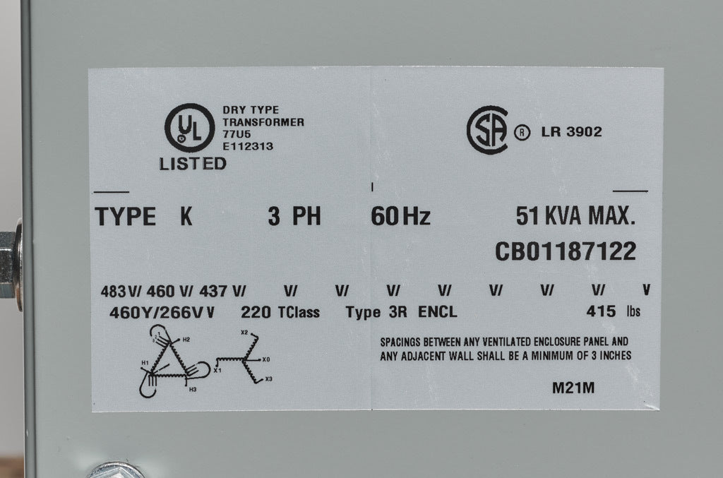 Hammond Power Solutions DM051JJ Transformer | 3-Phase 51 kVA 460D-460Y/266V