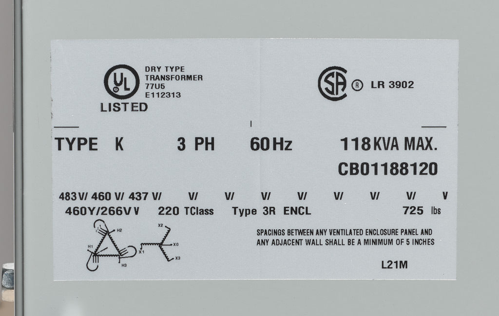 Hammond Power Solutions DM118JJ Transformer 118 kVA 3-Phase 460D-460Y/266V