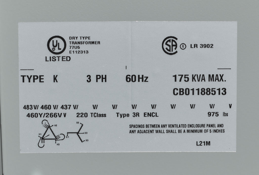 Hammond Power Solutions DM175JJ Transformer 175 kVA 3-Phase 460V Delta/Wye