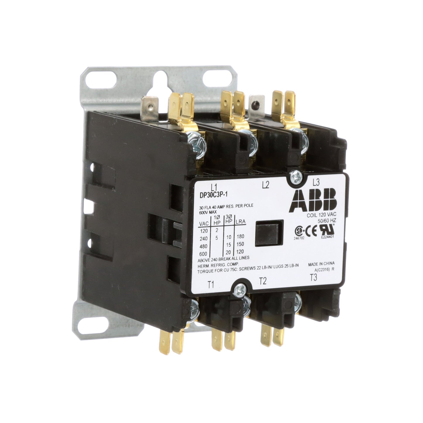 ABB DP30C3P-1 Contactor | 3P 3PH 600V 20A 15HP DP Series