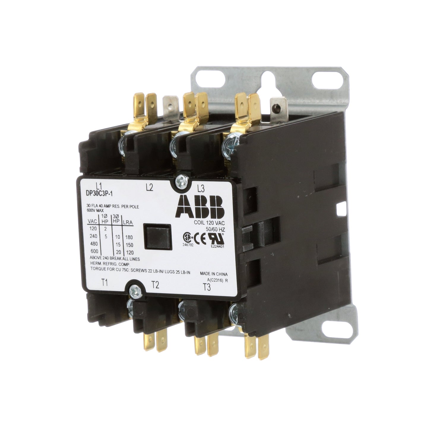 ABB DP30C3P-1 Contactor | 3P 3PH 600V 20A 15HP DP Series