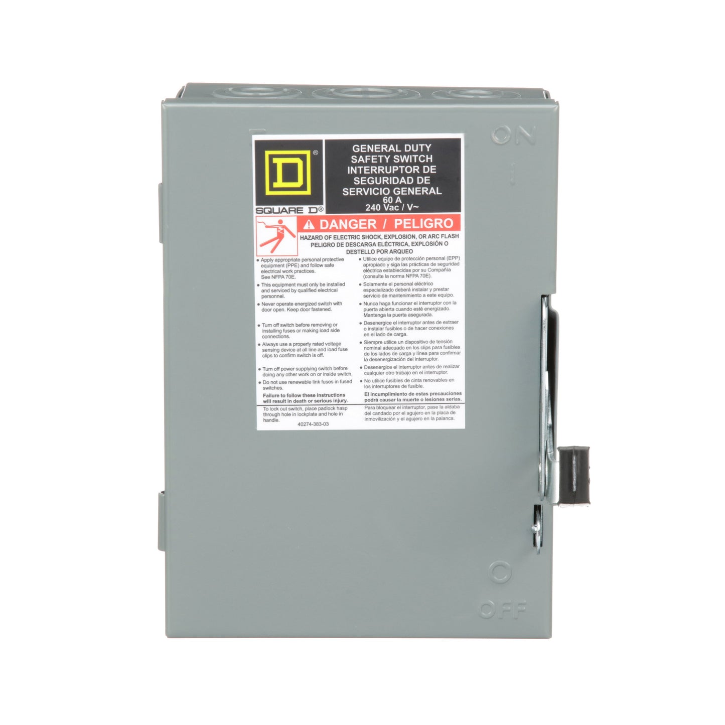 Square D DU322 Disconnect Switch | 240V AC 60A 3P 3Pole 100kA@240V Non-Fusible Series E