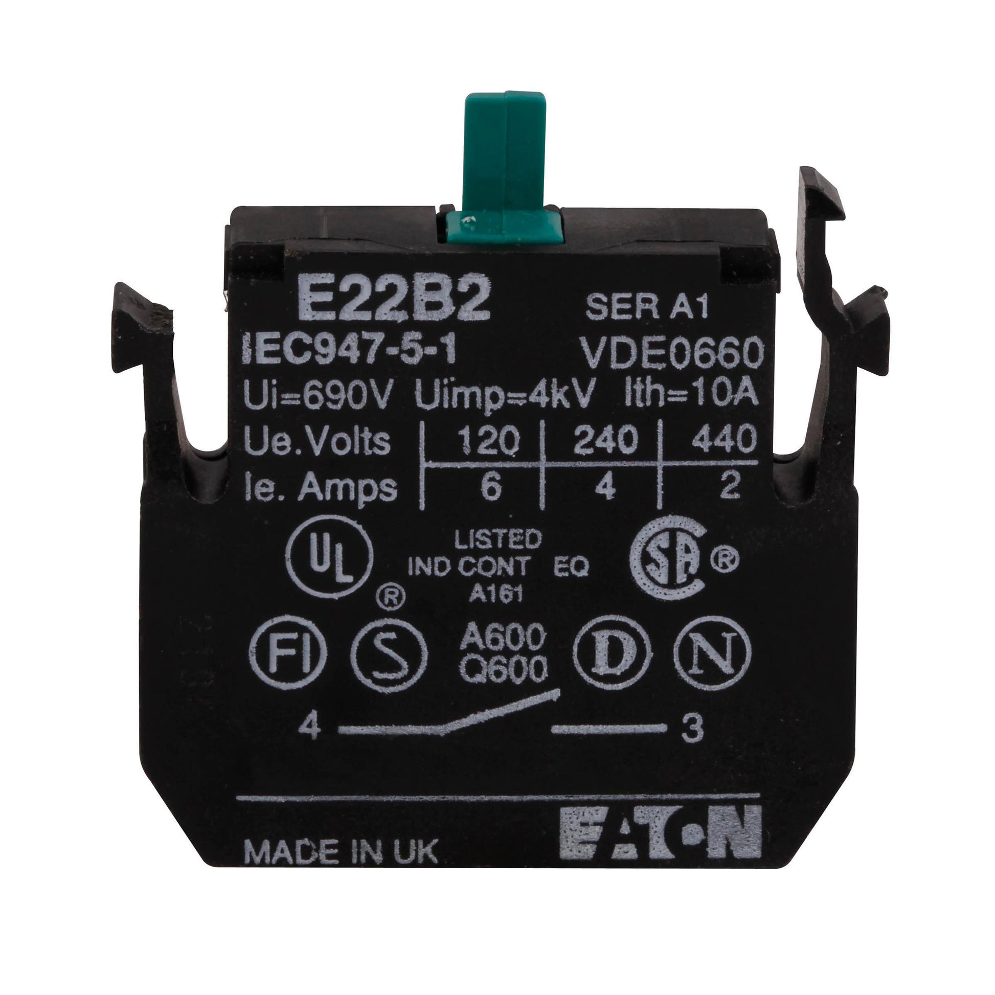 CUTLER HAMMER - E22B2 - EATON E22 pushbutton contact block, 22.5 mm - Essential Electric Supply