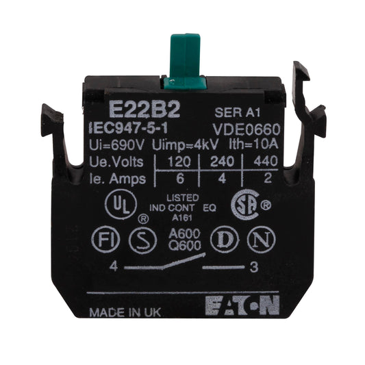CUTLER HAMMER - E22B2 - EATON E22 pushbutton contact block, 22.5 mm - Essential Electric Supply