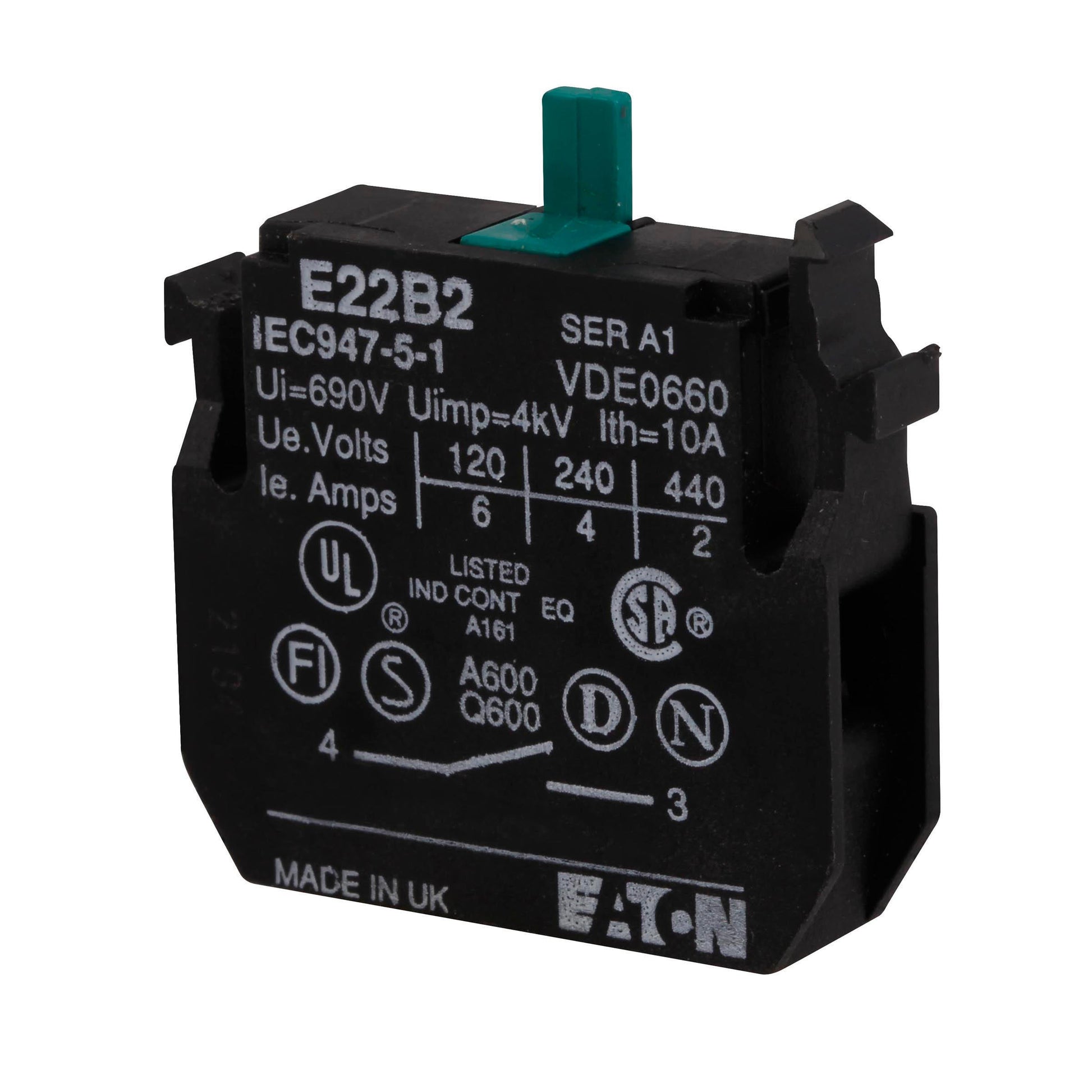 CUTLER HAMMER - E22B2 - EATON E22 pushbutton contact block, 22.5 mm - Essential Electric Supply