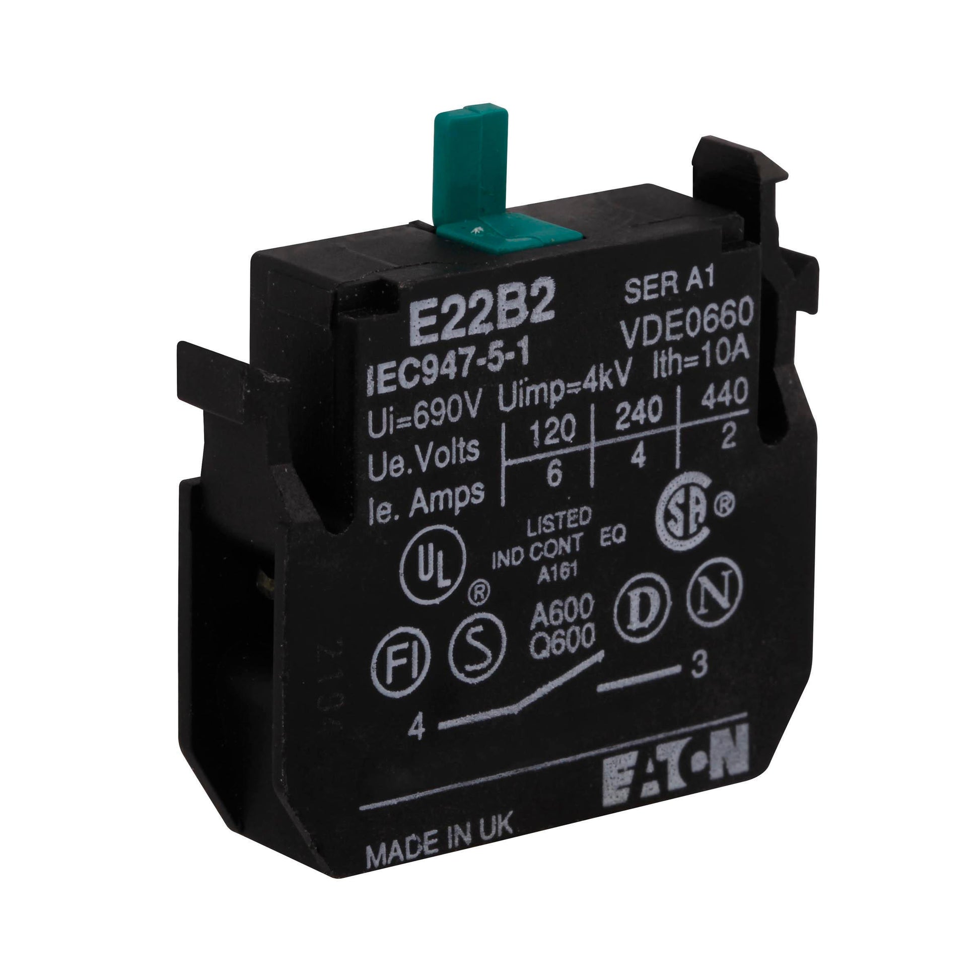 CUTLER HAMMER - E22B2 - EATON E22 pushbutton contact block, 22.5 mm - Essential Electric Supply