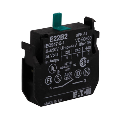 CUTLER HAMMER - E22B2 - EATON E22 pushbutton contact block, 22.5 mm - Essential Electric Supply