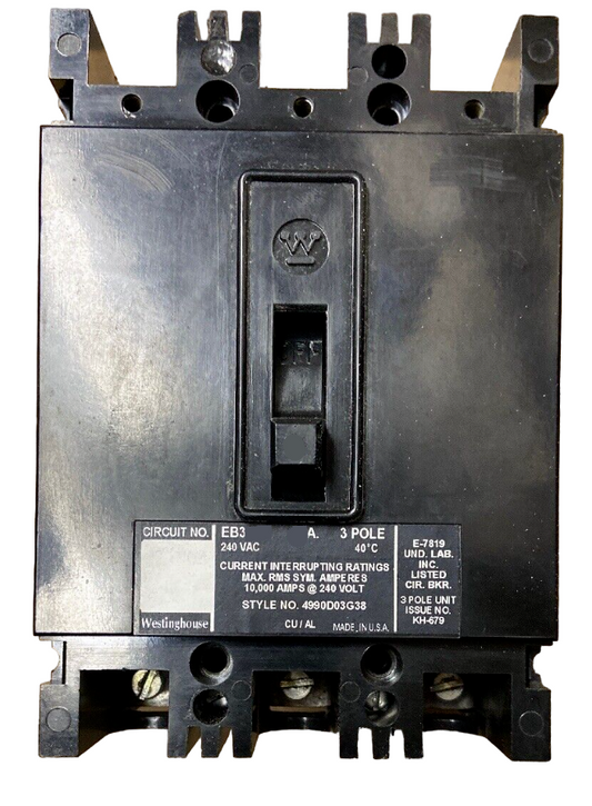 EB3080 - Westinghouse/ Cutler Hammer Bolt-On 80 Amp 3 Pole Circuit Breaker - Essential Electric Supply