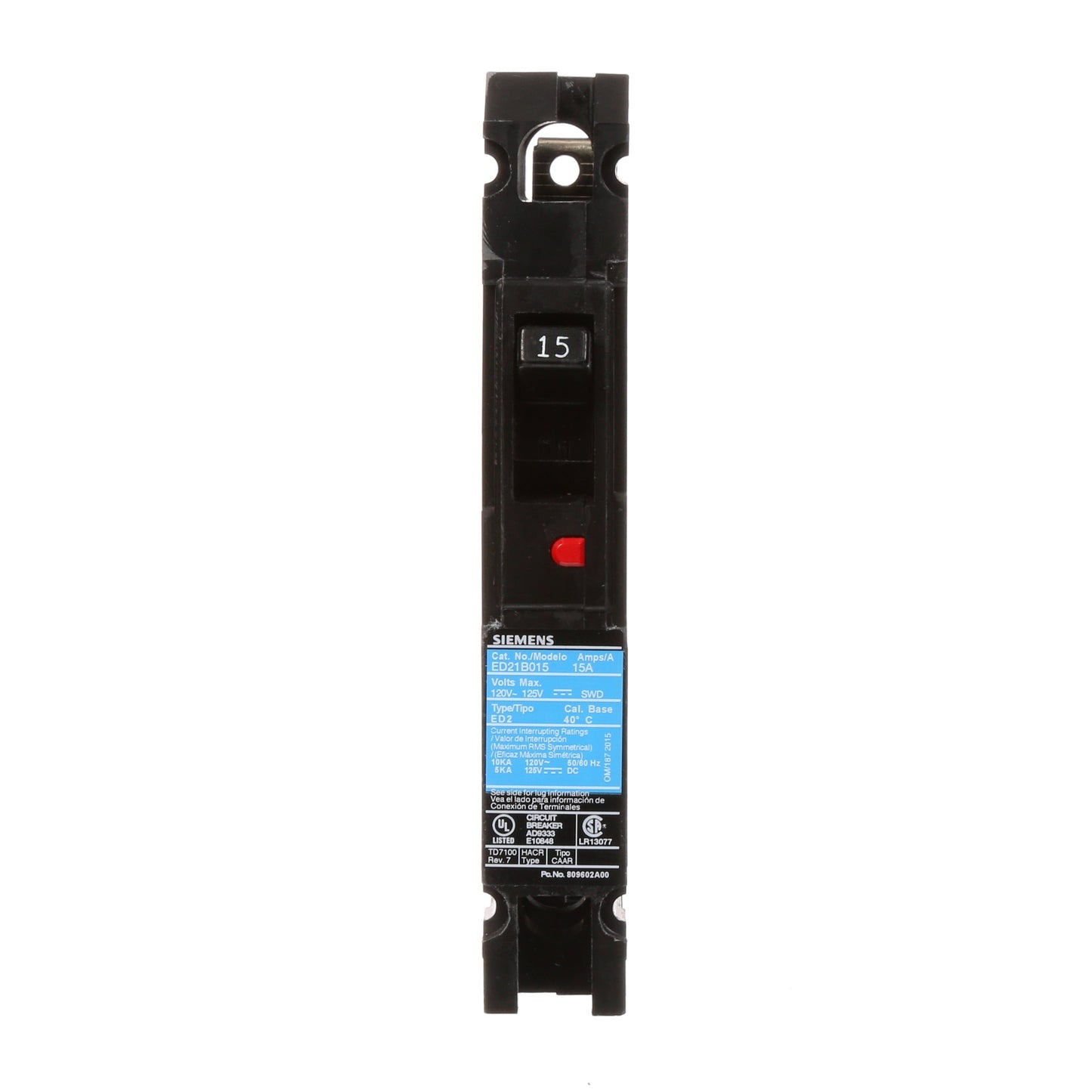 Siemens ED21B015 Circuit Breaker | 120V 15A 1P Bolt-On 10kA@120V Sentron Series