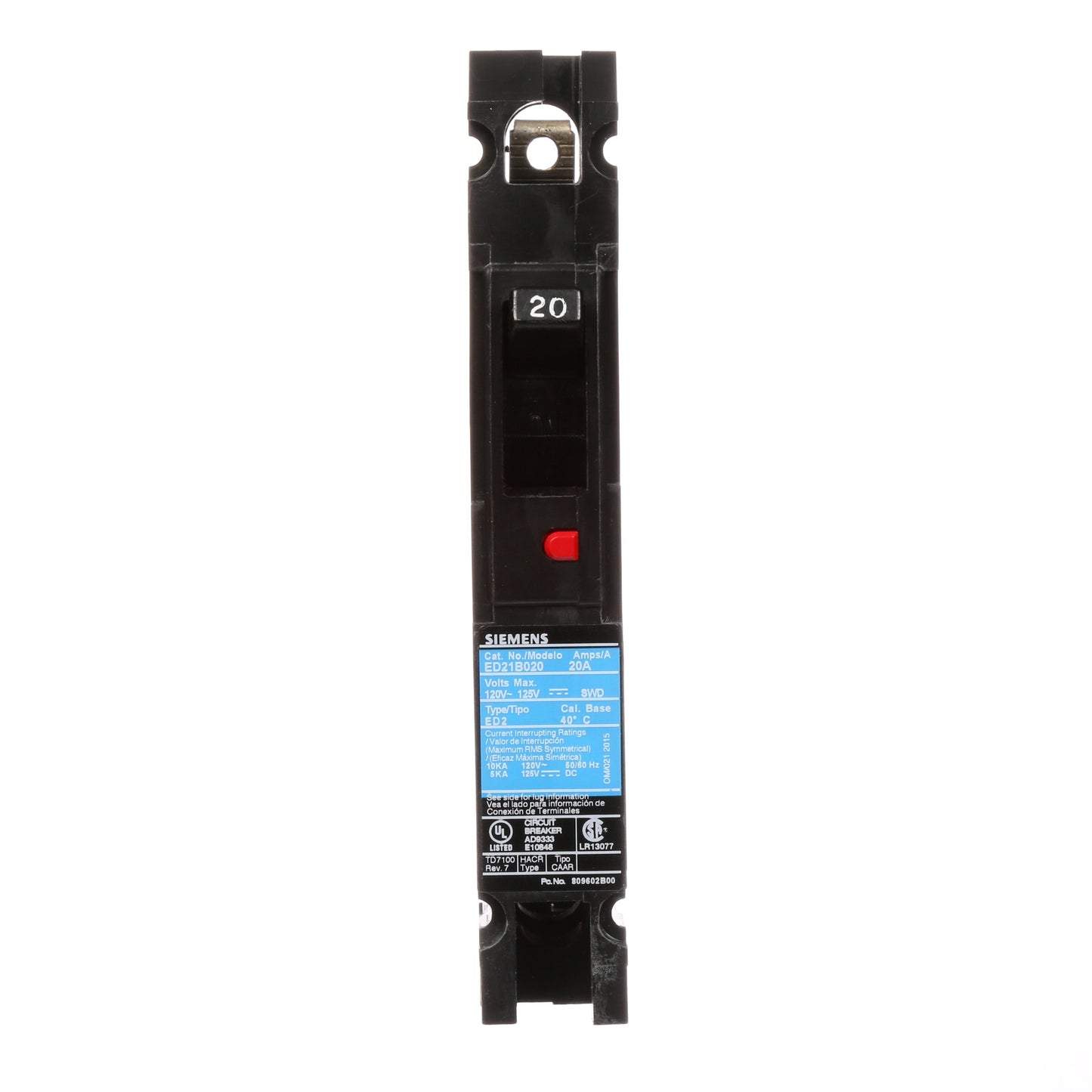 Siemens ED21B020 Circuit Breaker | 120V 20A 1P 10kA@120V Bolt-On Sentron Series