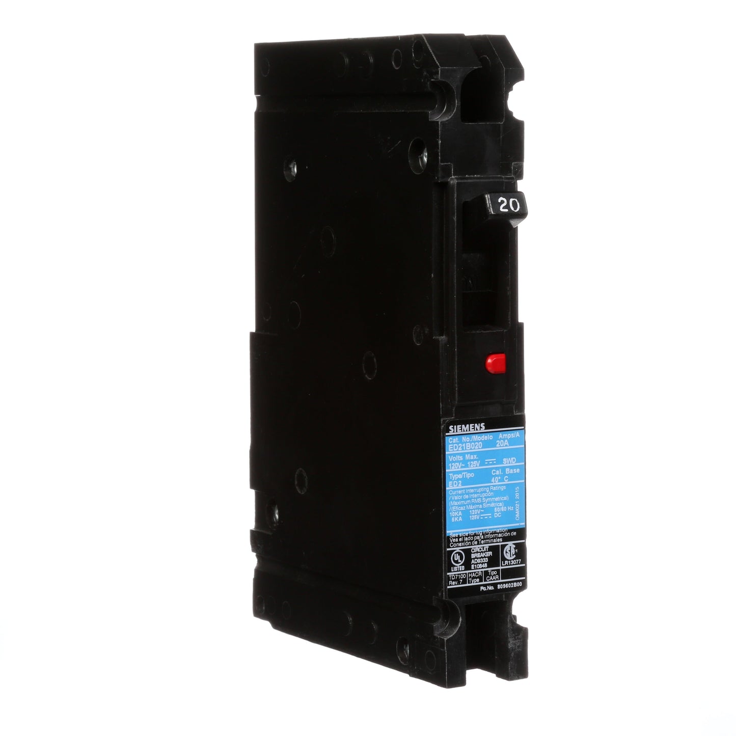 Siemens ED21B020 Circuit Breaker | 120V 20A 1P 10kA@120V Bolt-On Sentron Series