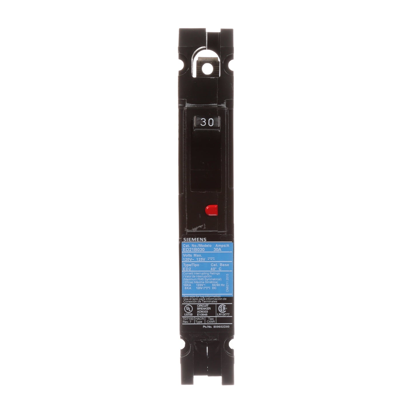 Siemens ED21B030 Circuit Breaker | 120V 30A 1P 10kA@120V Lug In Panelboard Sentron Series