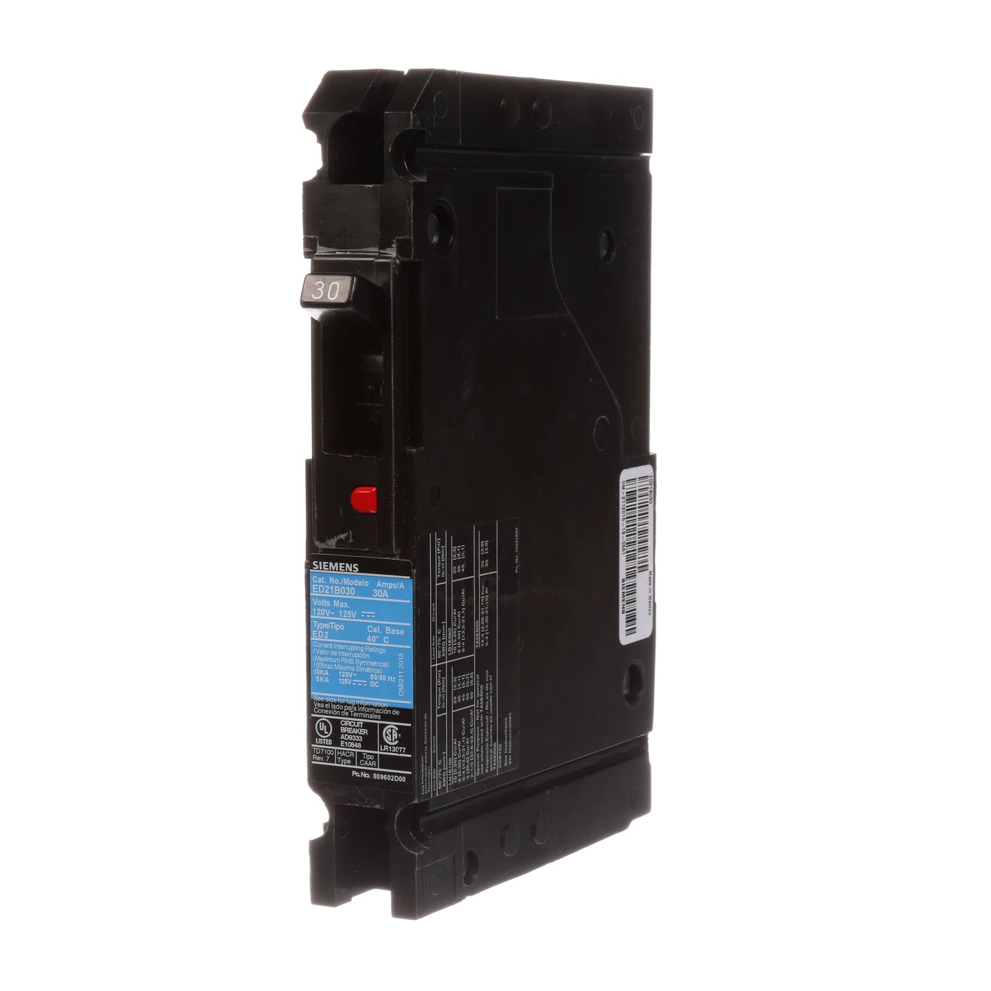 Siemens ED21B030 Circuit Breaker | 120V 30A 1P 10kA@120V Lug In Panelboard Sentron Series
