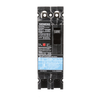 Siemens ED22B020 Circuit Breaker | 240V 20A 2P 10kA@240V Bolt-On Sentron Series