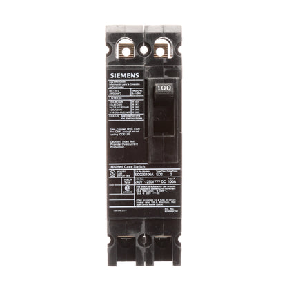 Siemens ED22S100A Circuit Breaker | 240V 100A 2P 10kA@240V Bolt-On Sentron Series