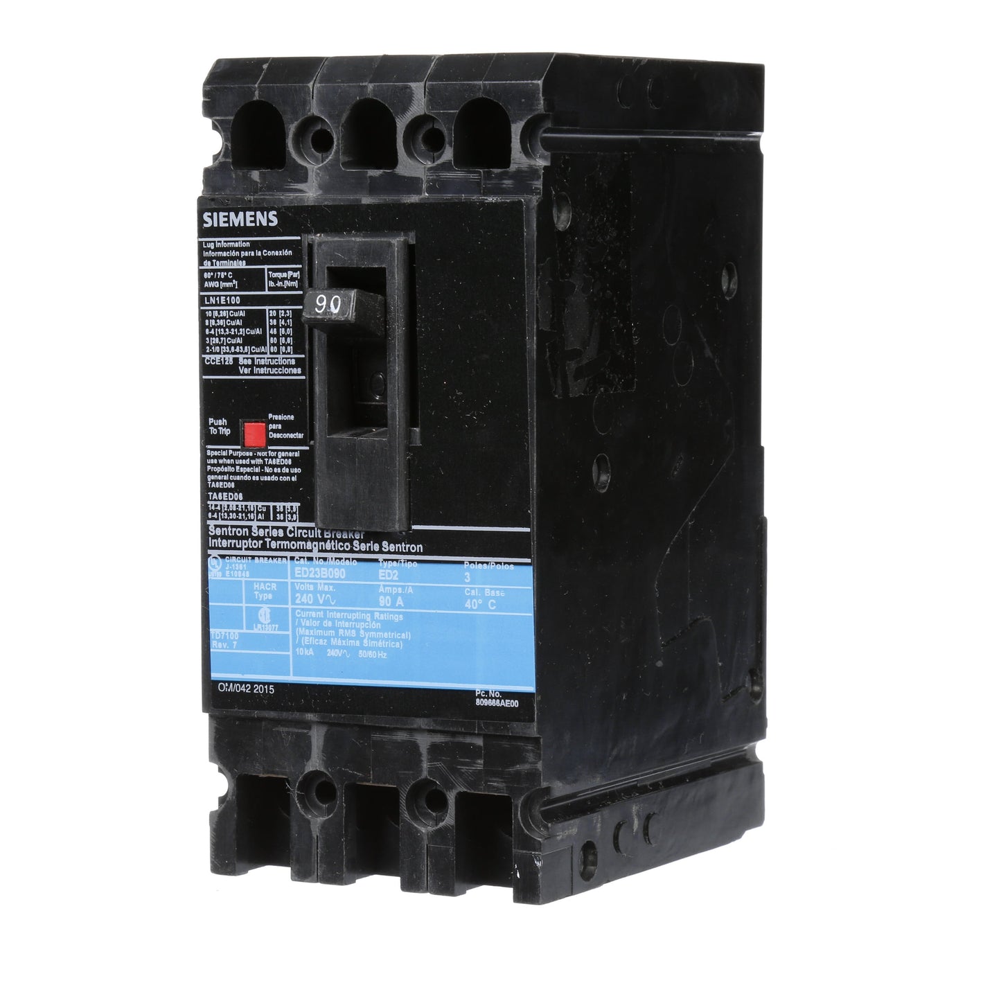 Siemens ED23B090 Circuit Breaker | 240V 90A 3P 10kA@240V Lug In Panelboard Sentron Series