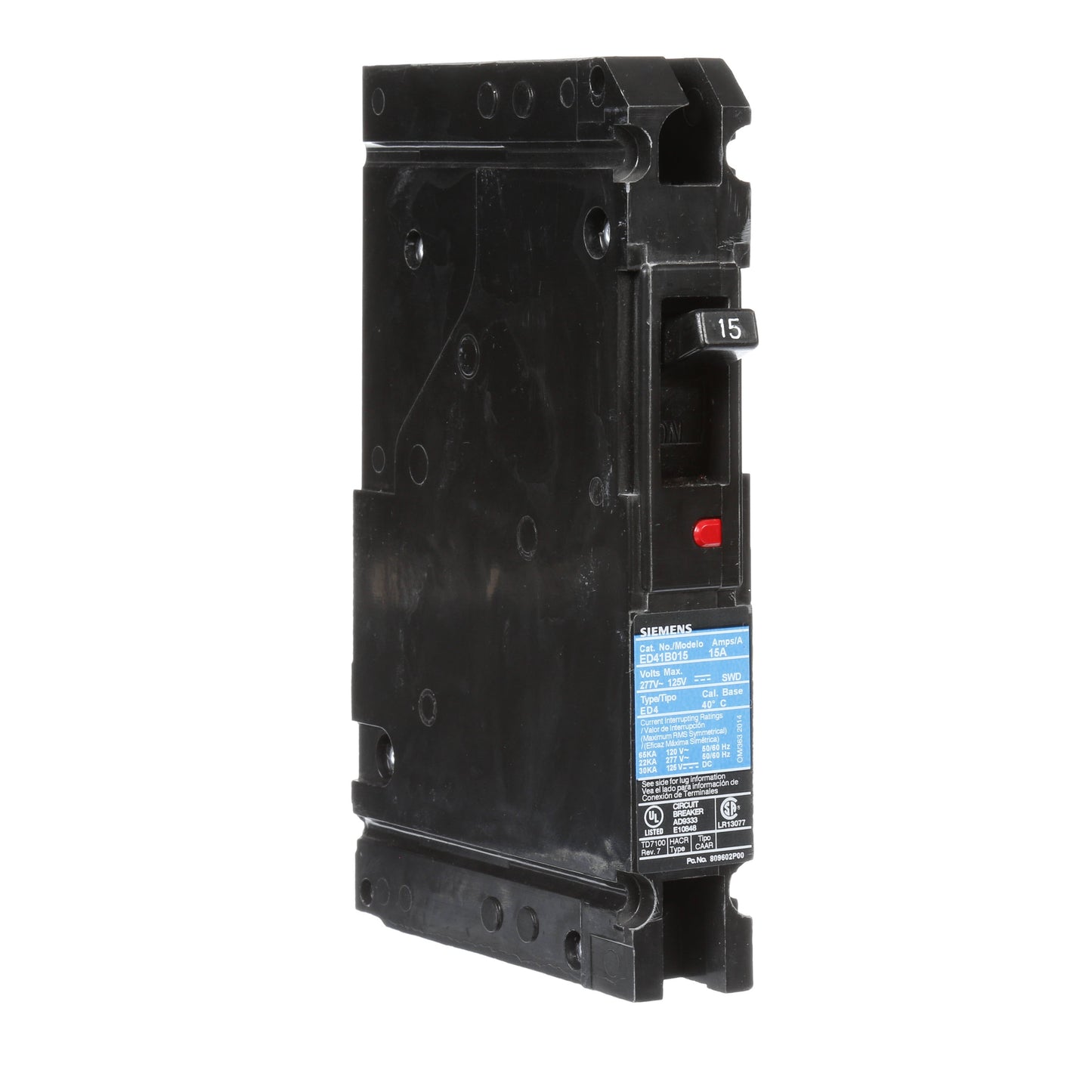 Siemens ED41B015 Circuit Breaker | 120V 15A 1 Pole 65kA@120V Bolt-On Sentron Series