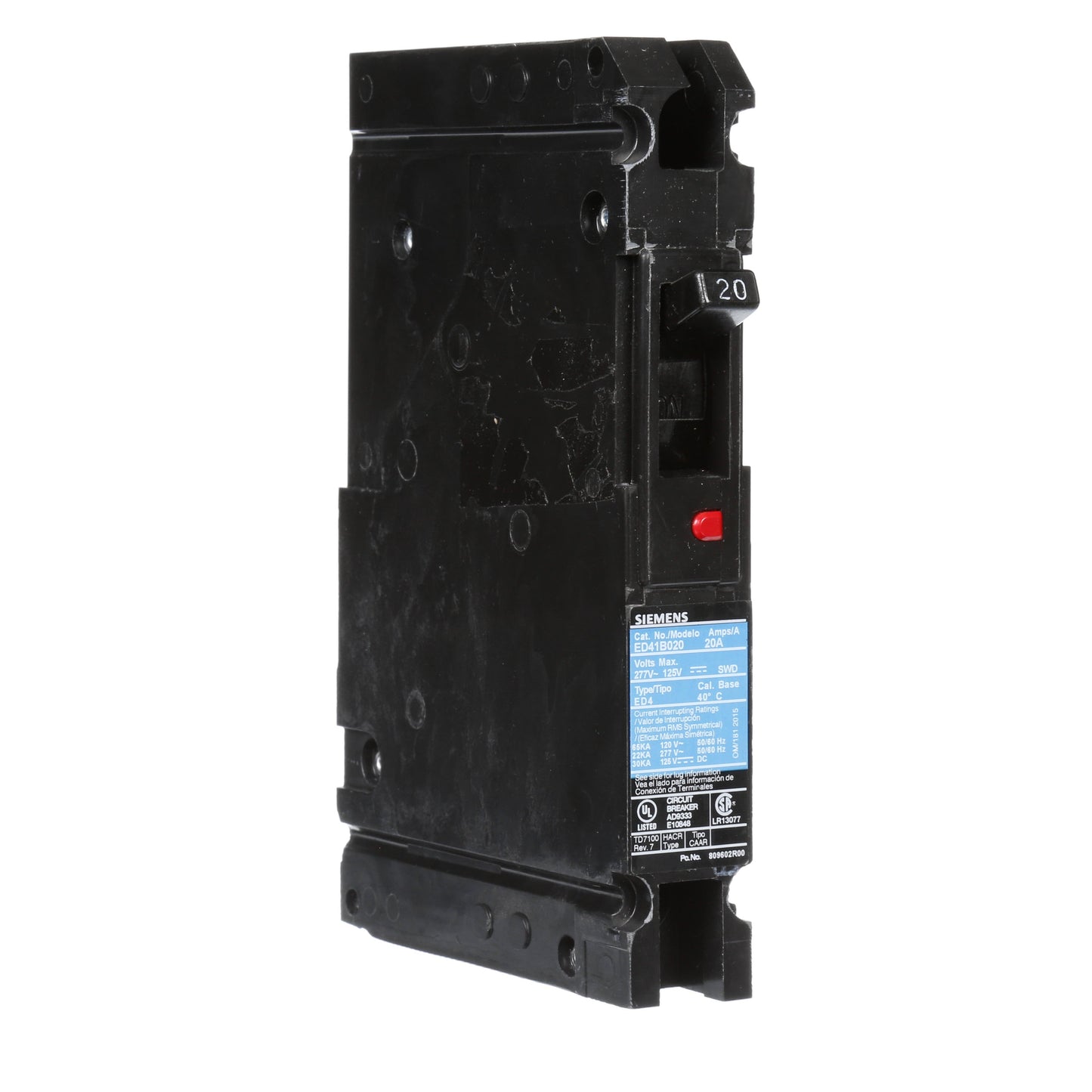 Siemens ED41B020 Circuit Breaker | 120V 20A 1P 65kA@120V Lug In Panelboard Sentron Series
