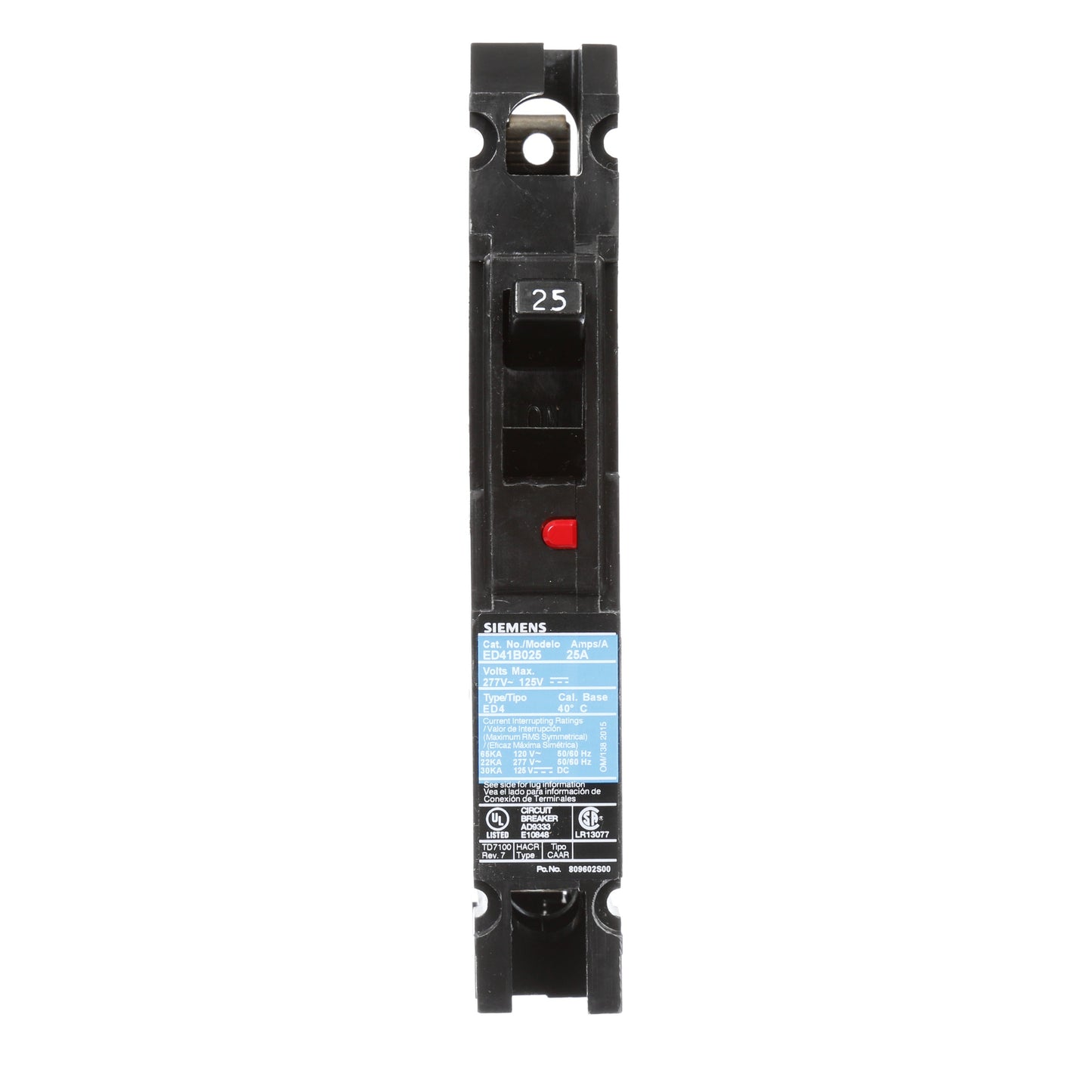 Siemens ED41B025 Circuit Breaker | 120V 25A 1P 65kA@120V Sentron Series