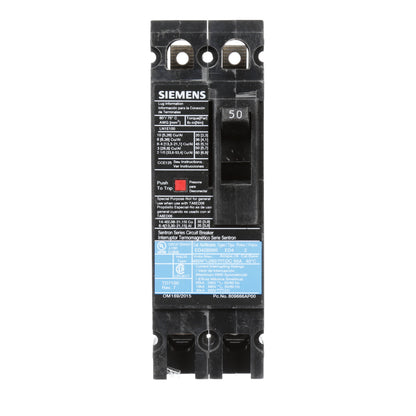 Siemens ED42B050 Circuit Breaker | 480V 50A 2P 18kA@480V Lug In Panelboard Sentron Series