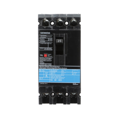 Siemens ED43B020L Molded Case Circuit Breaker | 480V 20A 3P 18kA@480V Feed-Thru Sentron Series