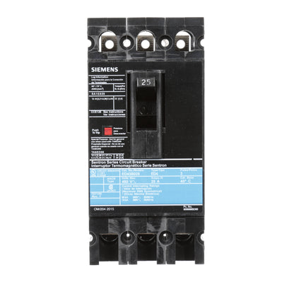 Siemens ED43B025 Circuit Breaker | 480V 25A 3P 18kA@480V Lug In Panelboard Sentron Series