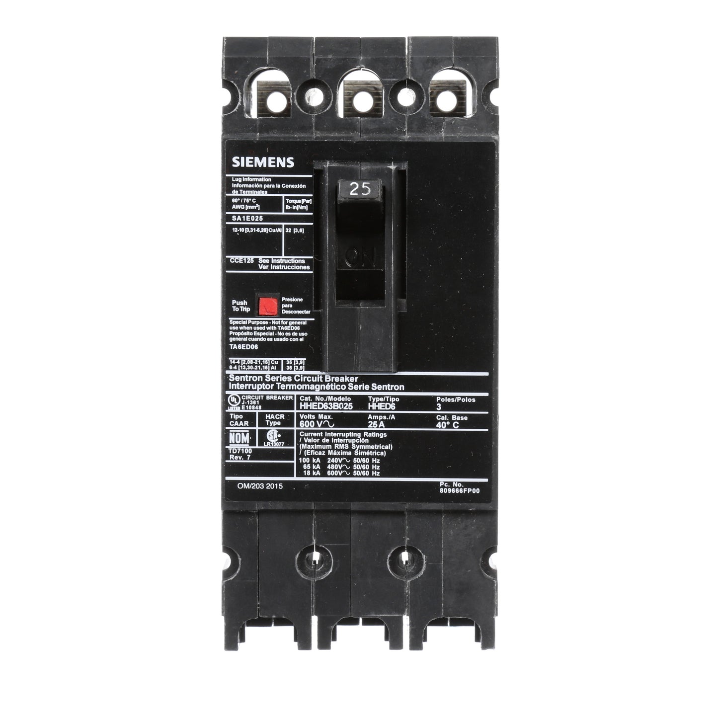 Siemens ED63A003 Circuit Breaker | 600V 3A 3P 25kA@480V Bolt-On Sentron Series