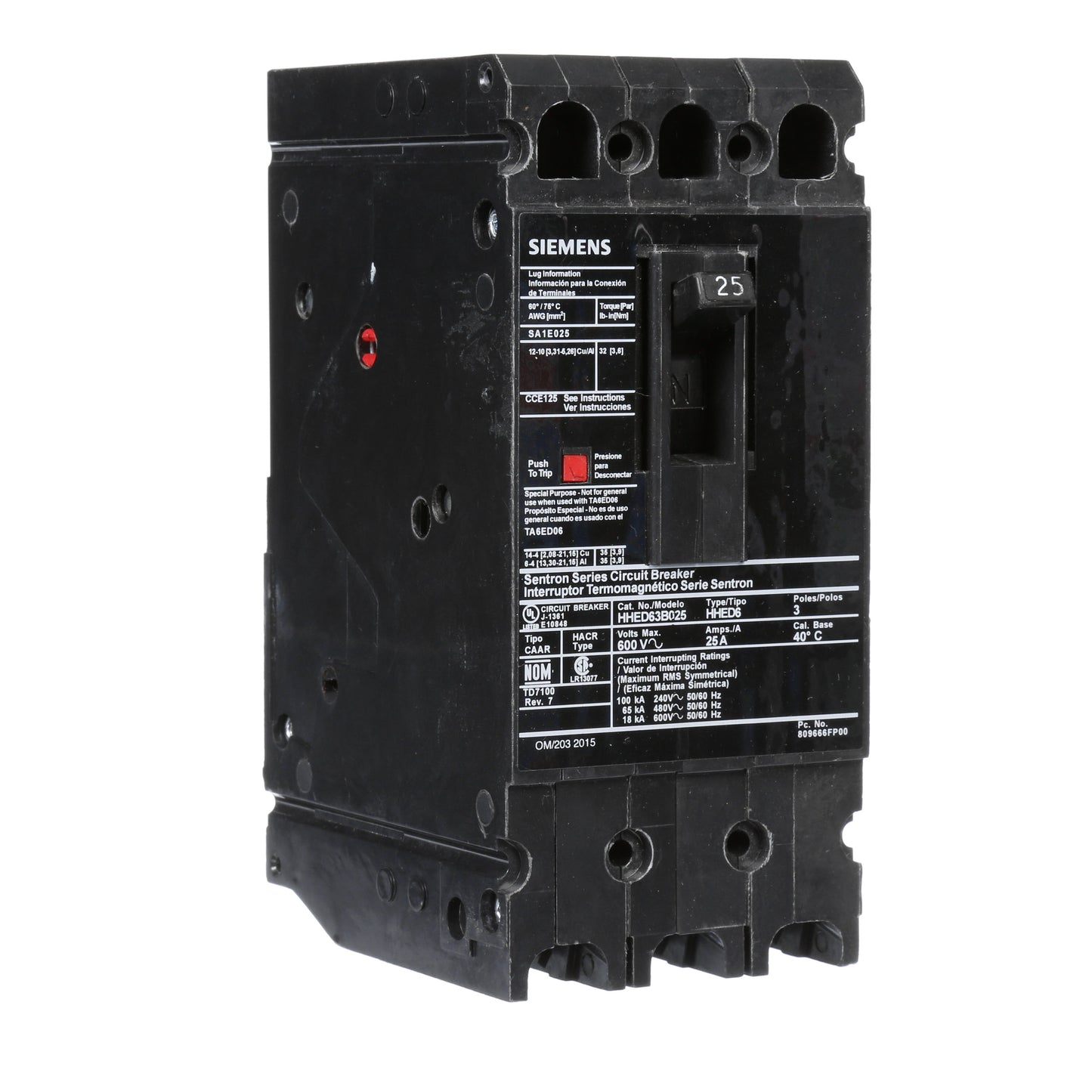 Siemens ED63A003 Circuit Breaker | 600V 3A 3P 25kA@480V Bolt-On Sentron Series