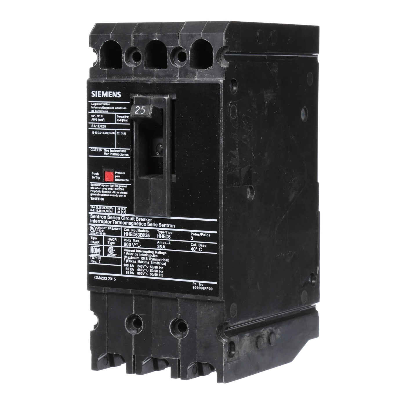 Siemens ED63A003 Circuit Breaker | 600V 3A 3P 25kA@480V Bolt-On Sentron Series