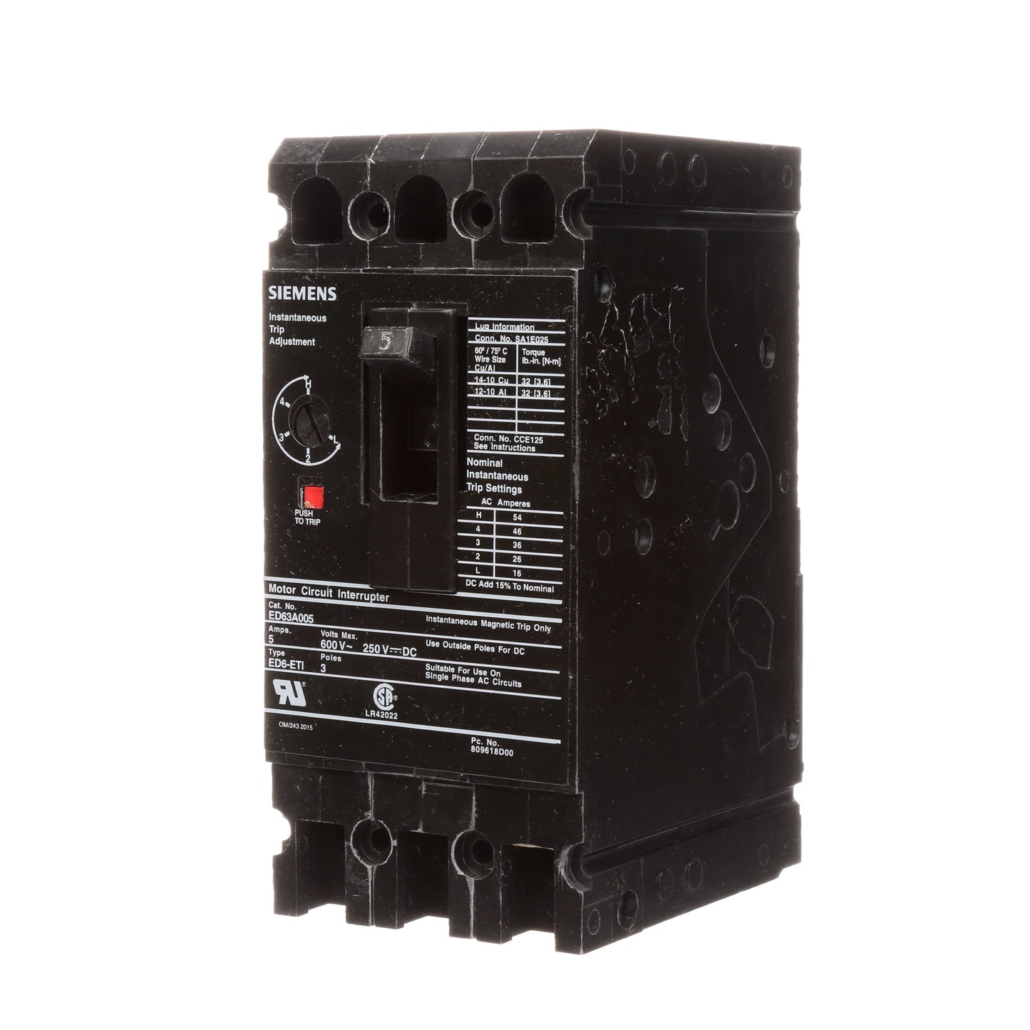 Siemens ED63A005 Circuit Breaker | Sentron Series ED 600V 5A