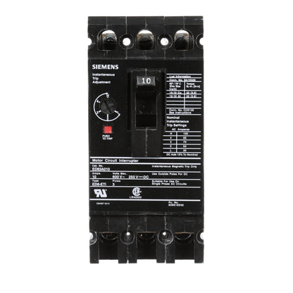 Siemens ED63A010 Circuit Breaker | 600V 10A 3P 25kA@480V Bolt-On Sentron Series
