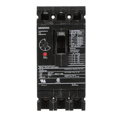 Siemens ED63A100 Molded Case Circuit Breaker | 600V 100A 3P 25kA@480V Bolt-On Sentron Series