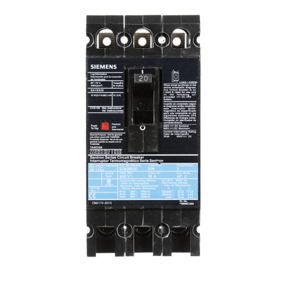 Siemens ED63B020 Circuit Breaker | 600V 20A 3P 25kA@480V Bolt-On Sentron Series
