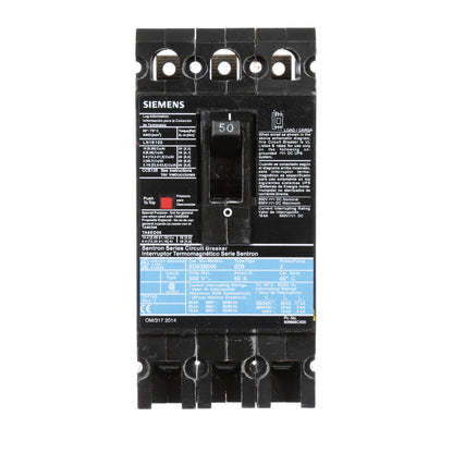 Siemens ED63B050 Molded Case Circuit Breaker | 600V 50A 3P 25kA@480V Bolt-On Sentron Series