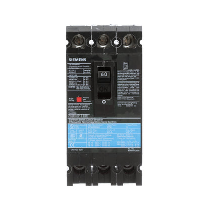 Siemens ED63B060L Circuit Breaker | 600V 60A 3P 25kA@480V Feed-Thru Sentron Series
