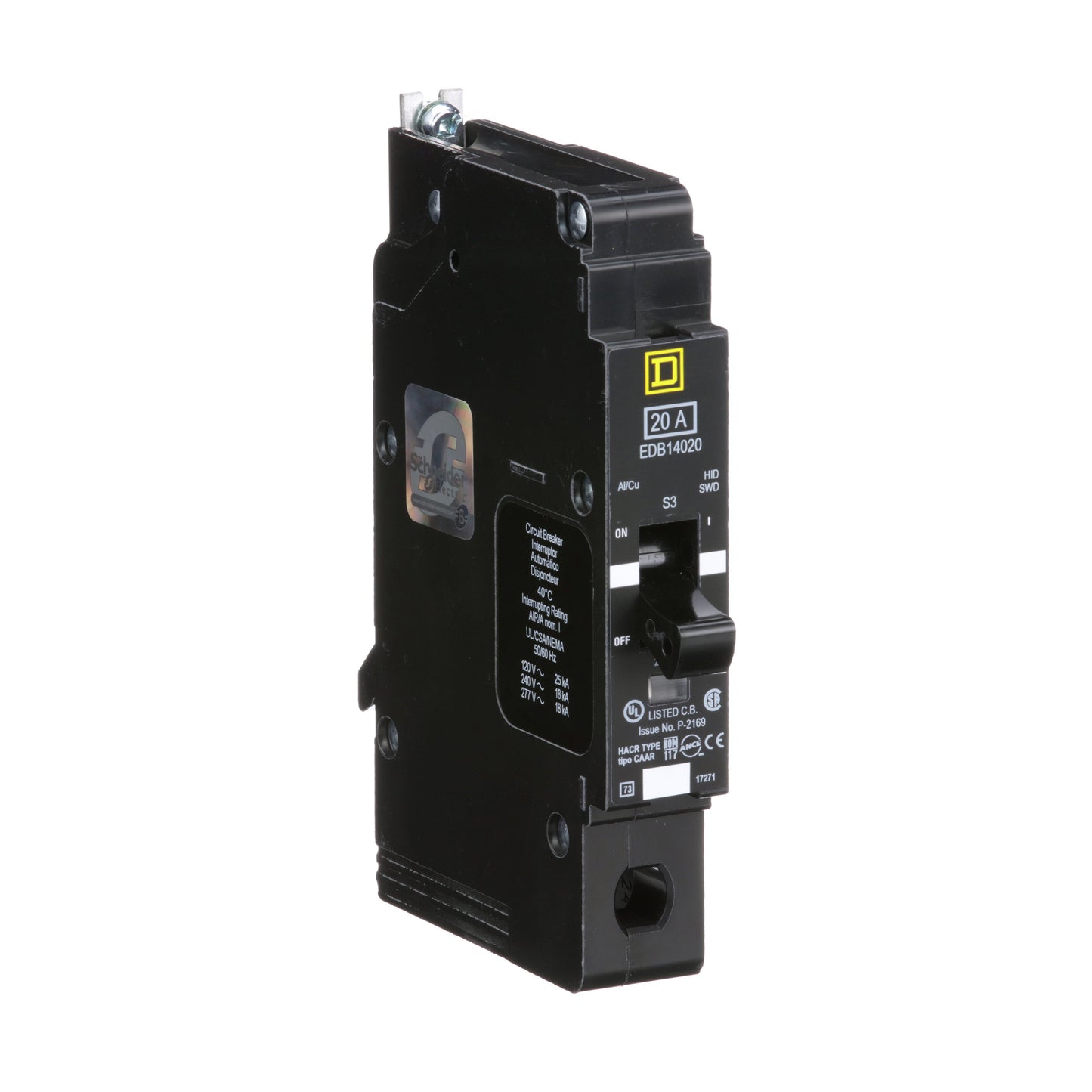 Square D EDB14020 Circuit Breaker | 277V 20A 1P 18kA@480V Bolt-on EDB Series