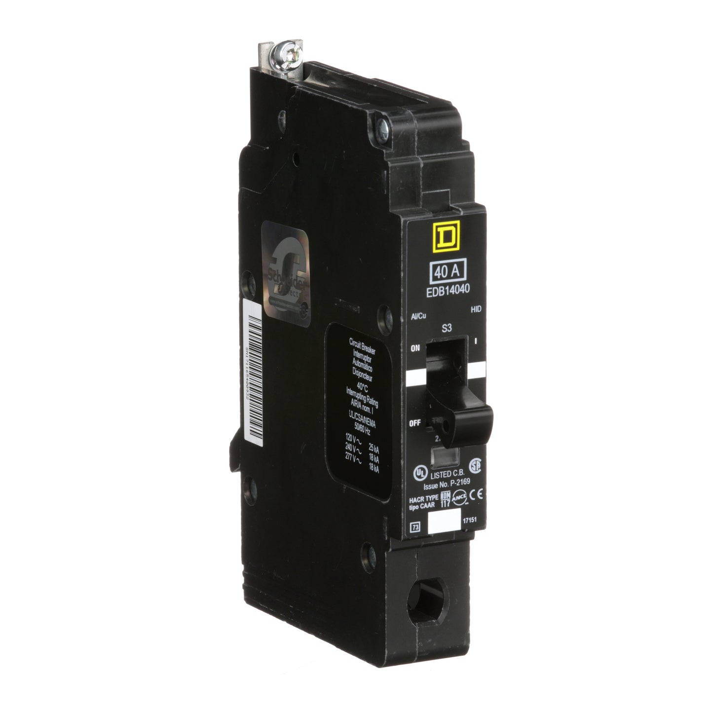 Square D EDB14040 Circuit Breaker | 277V 40A 1P 18kA@480V Bolt-on EDB Series