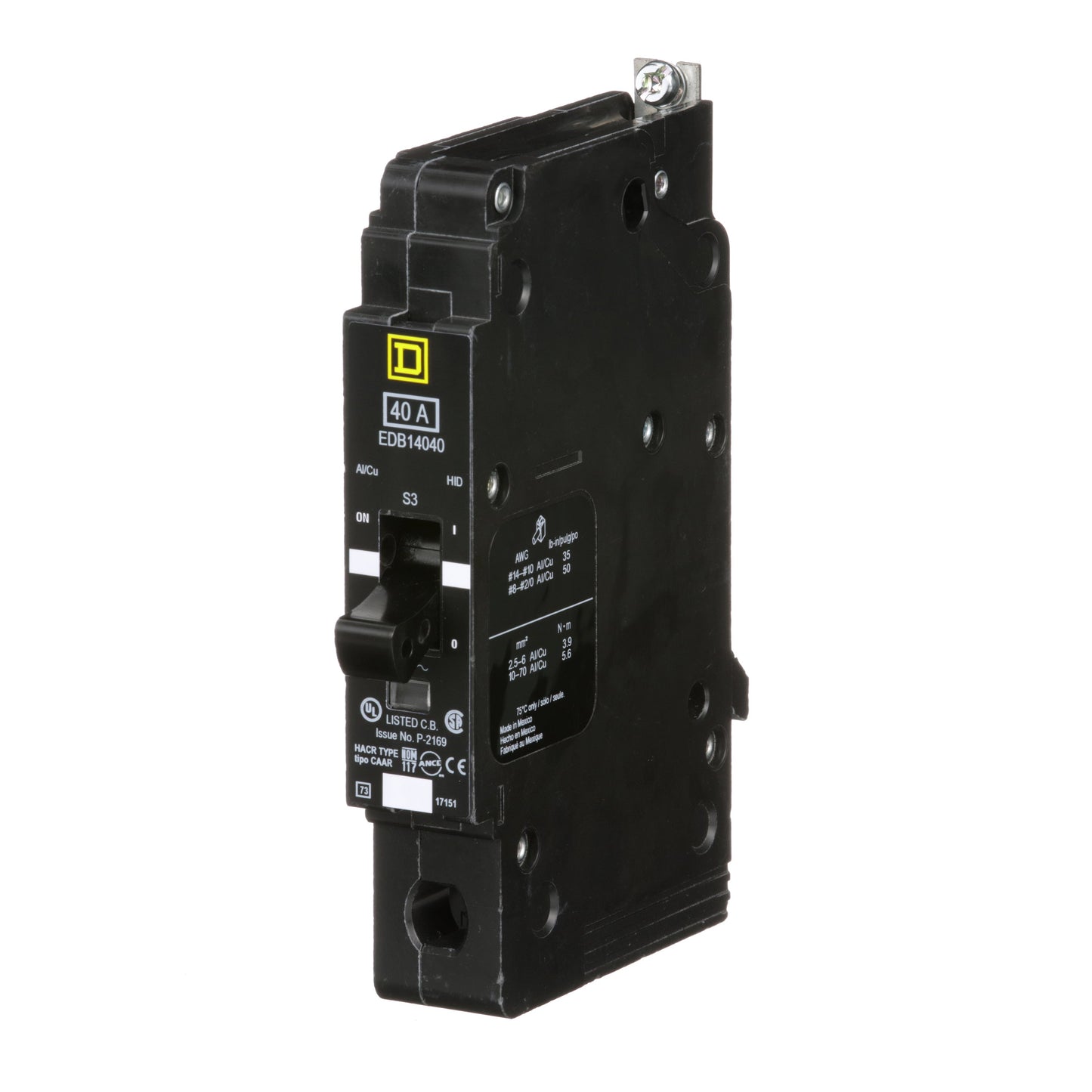 Square D EDB14040 Circuit Breaker | 277V 40A 1P 18kA@480V Bolt-on EDB Series