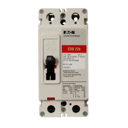 Eaton EDB2125L Circuit Breaker | 240V 125A 2P 22kA@240V Feed-Thru Series C