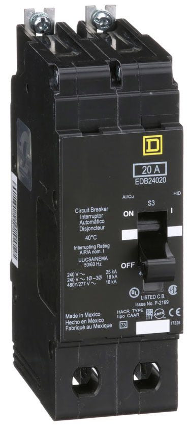 EDB24020 - Square D/ Schneider Electric Bolt-On 20 Amp 2 Pole Circuit Breaker - Essential Electric Supply