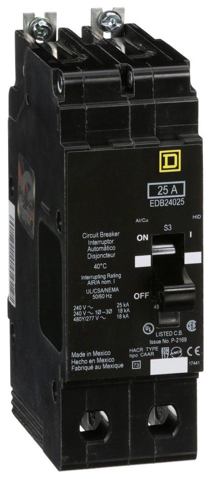 EDB24025 - Square D/ Schneider Electric Bolt-On 25 Amp 2 Pole Circuit Breaker - Essential Electric Supply
