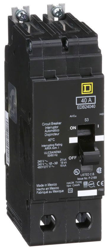 Square D EDB24040 Circuit Breaker | 480Y/277V 40A 2P 18kA@480V Bolt-on EDB Series