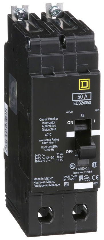 EDB24050 - Schneider Electric/ Square D Bolt-On 50 Amp 2 Pole Circuit Breaker - Essential Electric Supply