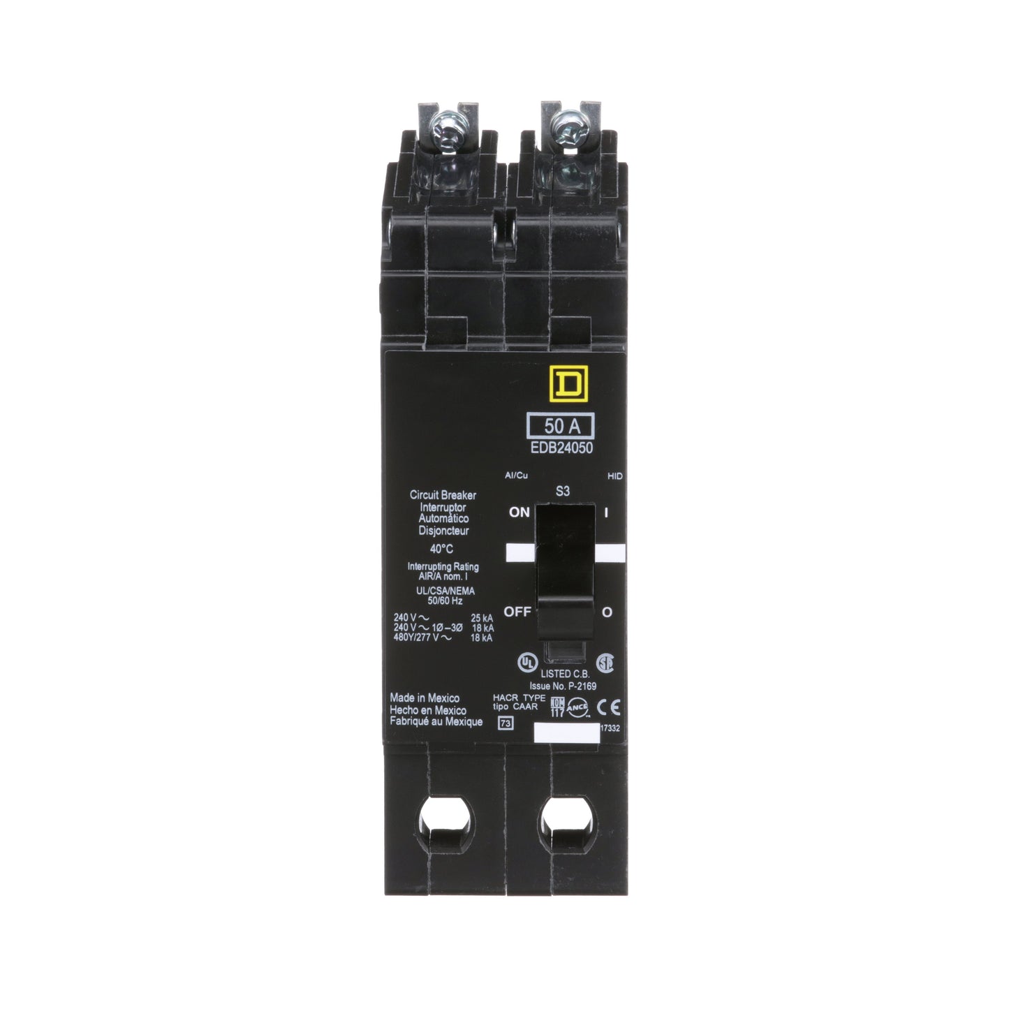 Square D EDB24050 Circuit Breaker | 480Y/277V 50A 2P 18kA@480V Bolt-on EDB Series
