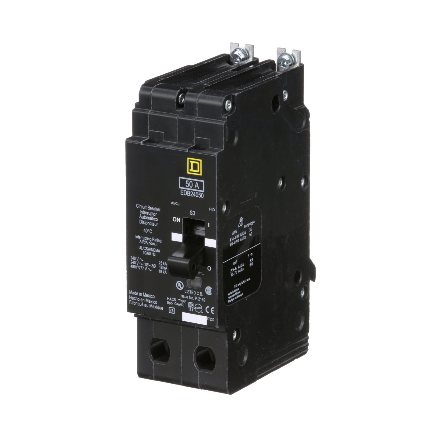 Square D EDB24050 Circuit Breaker | 480Y/277V 50A 2P 18kA@480V Bolt-on EDB Series