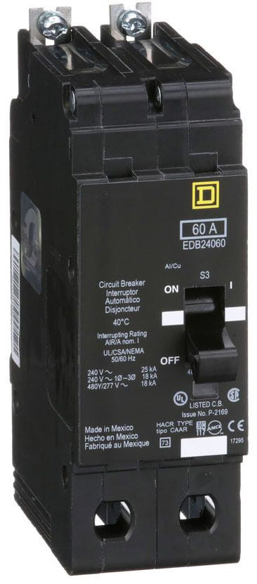 Square D EDB24060 Circuit Breaker | 480Y/277V 60A 2P 18kA@480V Bolt-on EDB Series
