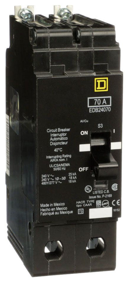 Square D EDB24070 Circuit Breaker | 480Y/277V 70A 2P 18kA@480V Bolt-on EDB Series