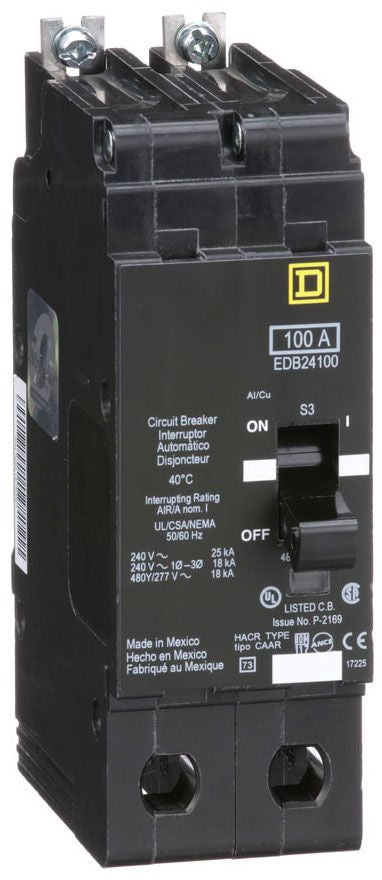 EDB24100 - Square D/ Schneider Electric Bolt-On 100 Amp 2 Pole Circuit Breaker - Essential Electric Supply
